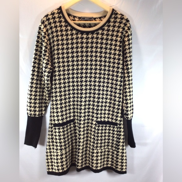 Zashi black/ ivory women’s size Large tunic top long sleeve crew neck top - Picture 1 of 7